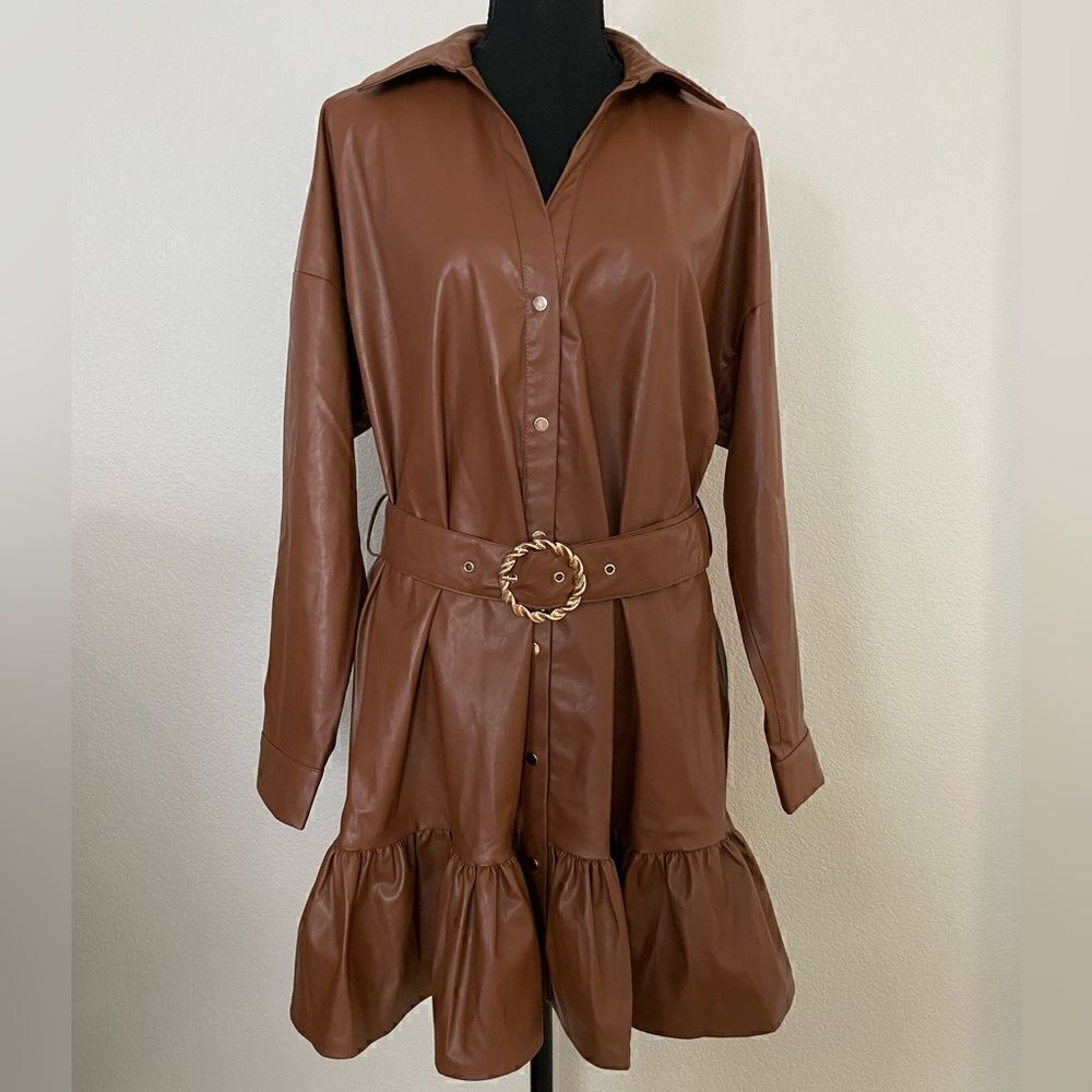 NWT Zara Faux Leather Shirt Dress